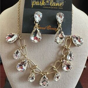 Park Lane Gold Necklace with Bold Clear Teardrop Accents w/ Matching Earrings